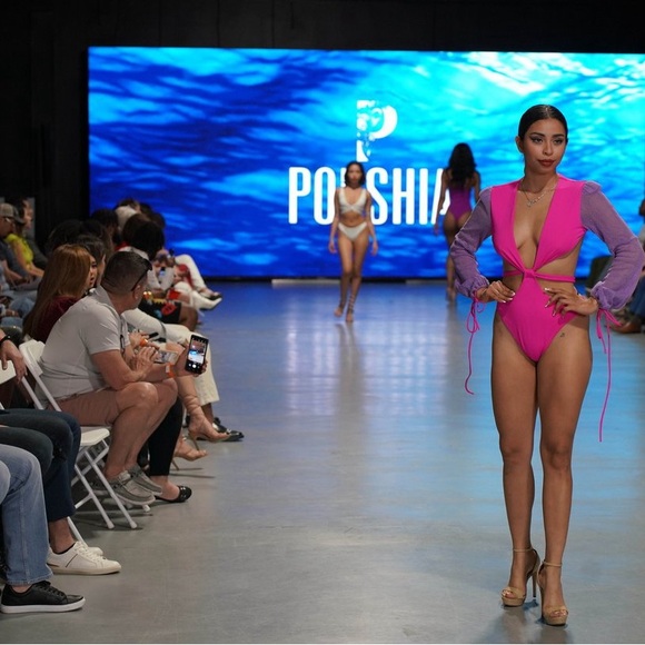 PORSHIA brand pink and purple Monokini with mesh sleeves and cutouts. NWT. - Picture 16 of 17